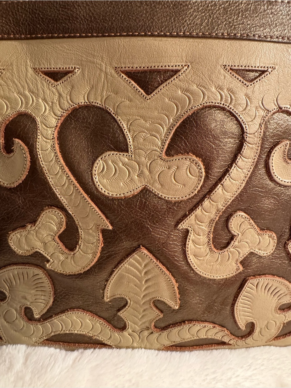 Labrado Leather in Beige and Brown - crossbody Embossed Leather Design - Picture 3 of 15